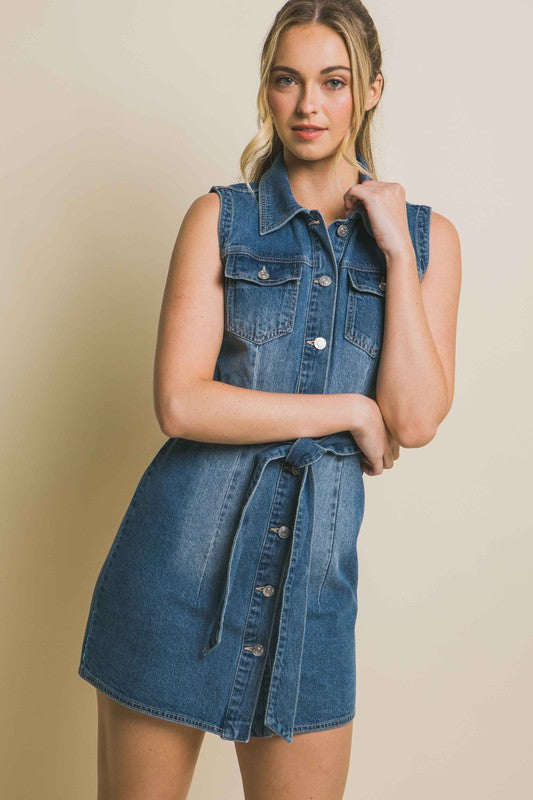 *Denim Strapless Dress with Waist Tie