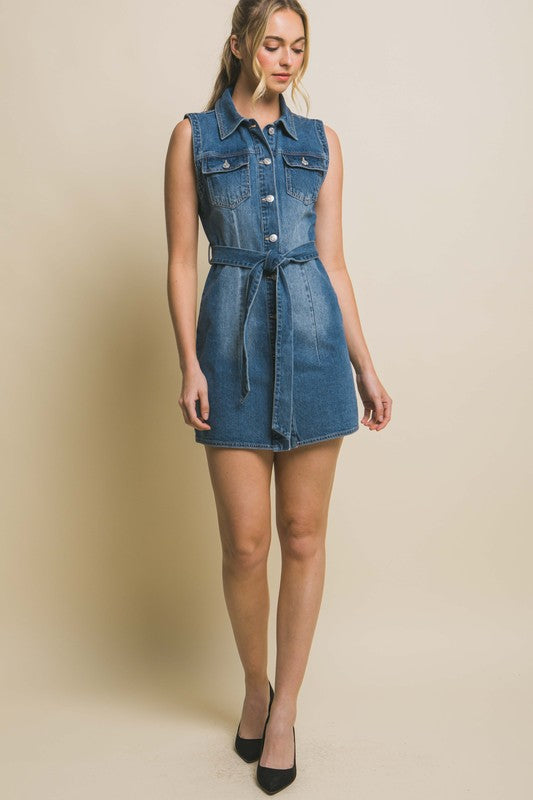 *Denim Strapless Dress with Waist Tie