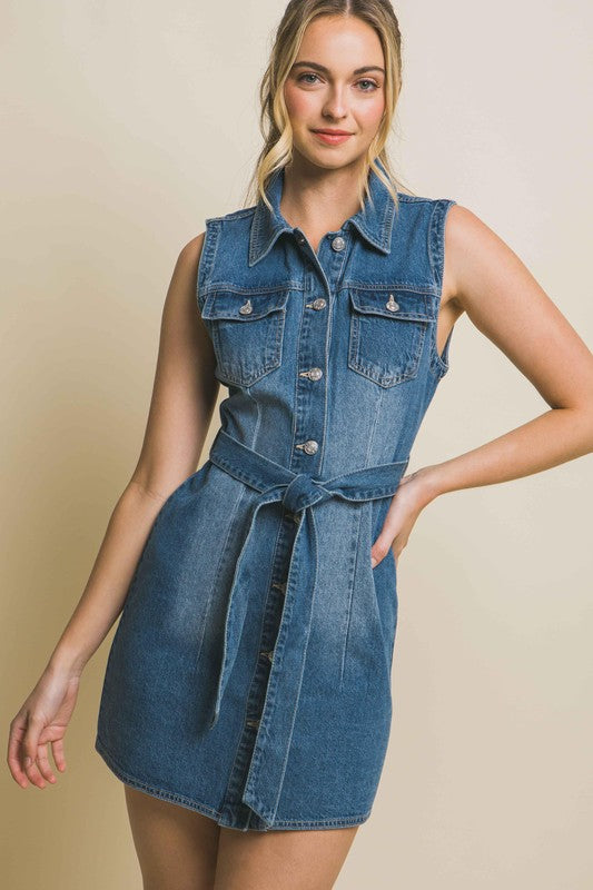 *Denim Strapless Dress with Waist Tie