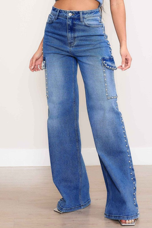 *Pearl High-Rise Wide Leg Cargo Jeans