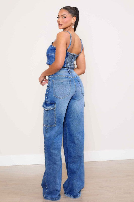 *Pearl High-Rise Wide Leg Cargo Jeans