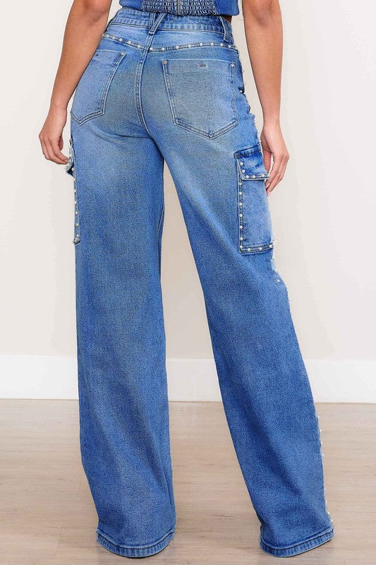 *Pearl High-Rise Wide Leg Cargo Jeans