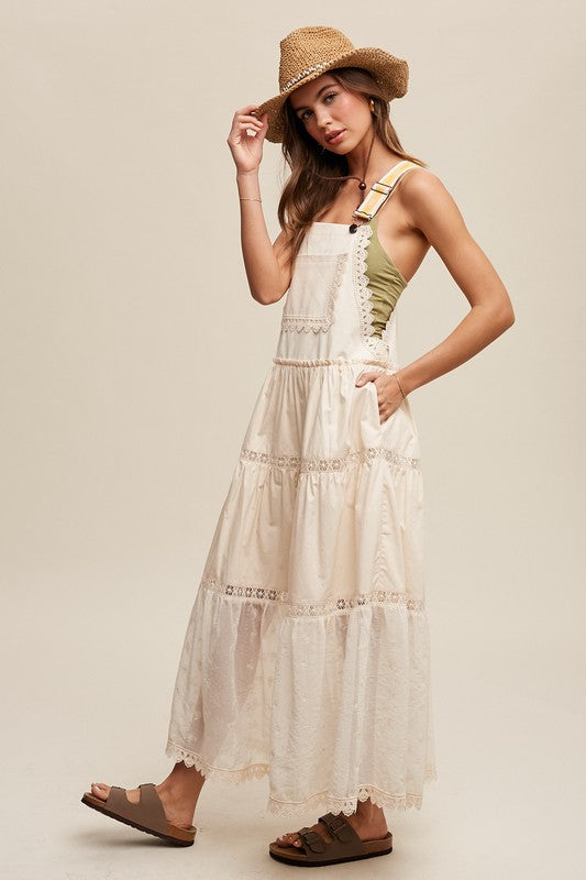 *Laced and Tiered Romantic Overall Maxi Dress