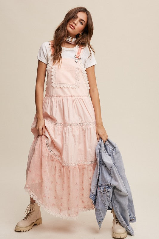 *Laced and Tiered Romantic Overall Maxi Dress