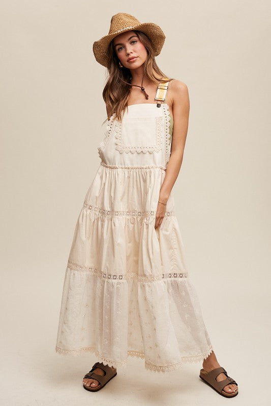 *Laced and Tiered Romantic Overall Maxi Dress