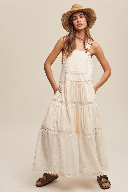 *Laced and Tiered Romantic Overall Maxi Dress