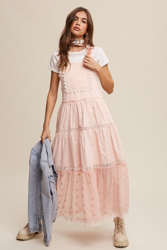 *Laced and Tiered Romantic Overall Maxi Dress