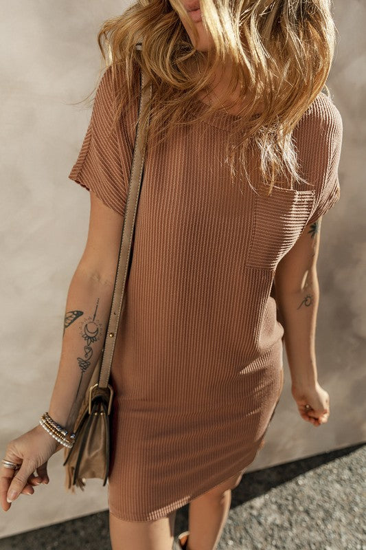 *Ribbed Knit T-shirt Shift Dress