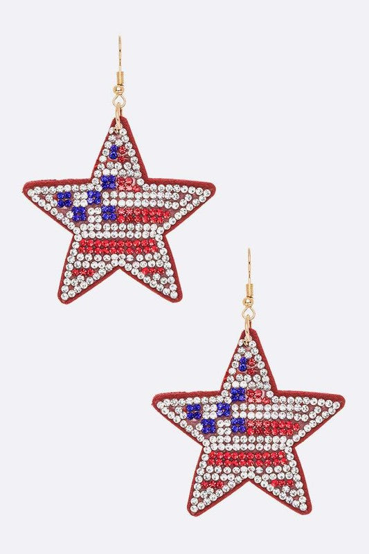 *American Flag Print Rhinestone Star Earrings