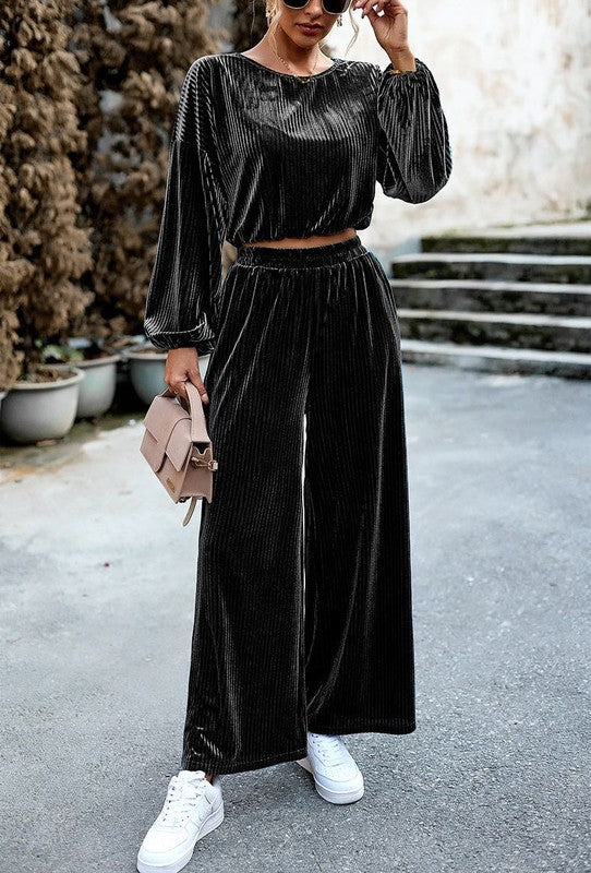 *Ribbed Velvet Two Piece Pant Set