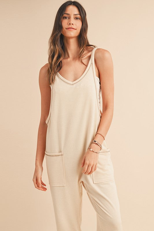 *Side Pockets Pants Sleeveless V Neck Jumpsuit