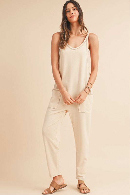 *Side Pockets Pants Sleeveless V Neck Jumpsuit