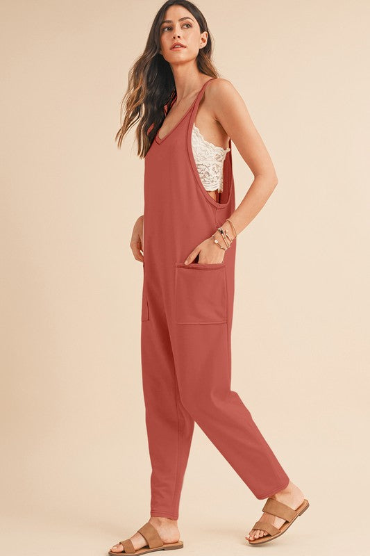 *Side Pockets Pants Sleeveless V Neck Jumpsuit