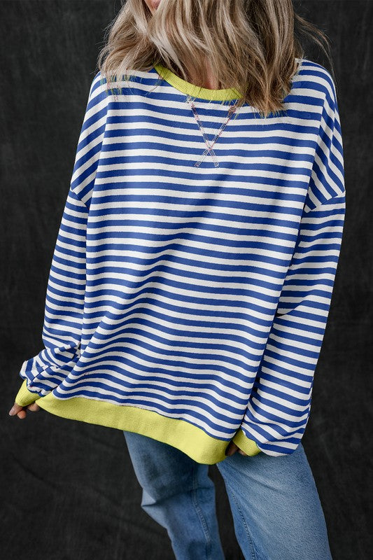 *Stripe Contrast Edge Oversized Sweatshirt