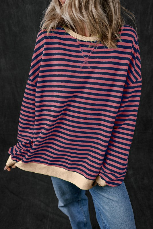 *Stripe Contrast Edge Oversized Sweatshirt