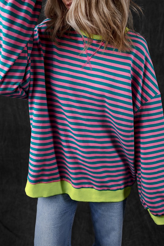 *Stripe Contrast Edge Oversized Sweatshirt