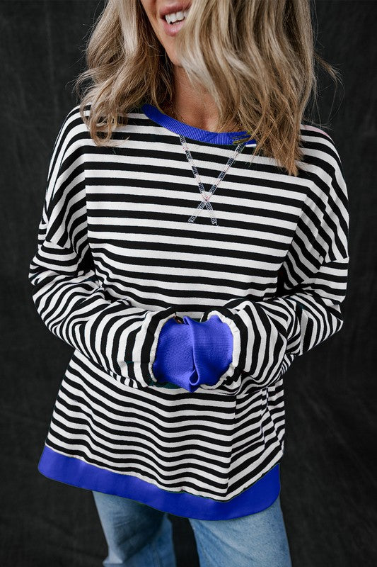 *Stripe Contrast Edge Oversized Sweatshirt