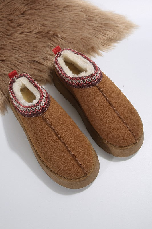 *Contrast Print Suede Plush Lined Snow Boots