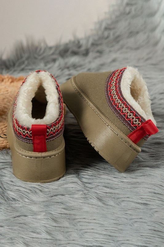 *Contrast Print Suede Plush Lined Snow Boots