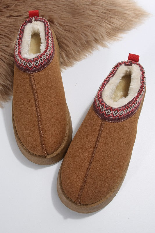 *Contrast Print Suede Plush Lined Snow Boots