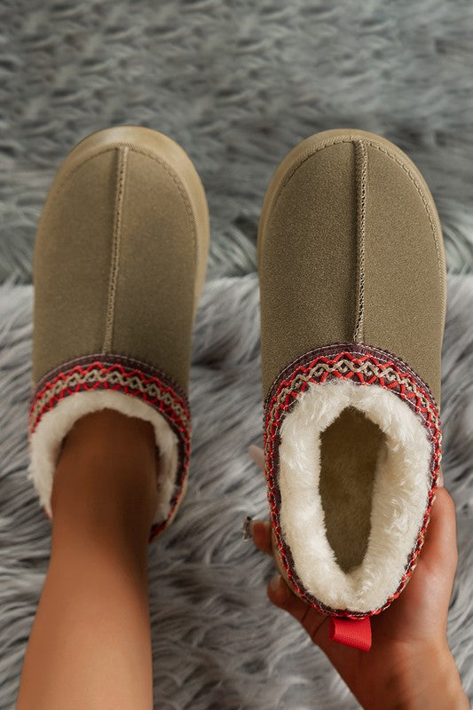 *Contrast Print Suede Plush Lined Snow Boots