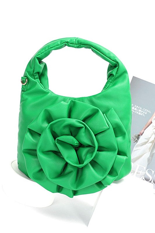 *Pleated Flower Top Handle Clutch