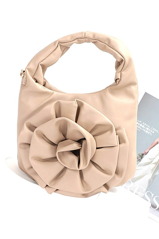 *Pleated Flower Top Handle Clutch