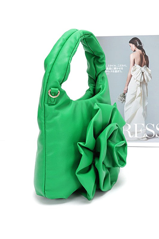 *Pleated Flower Top Handle Clutch