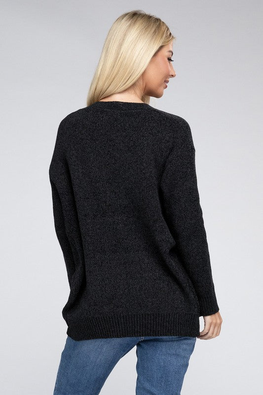 *Melange Open Front Sweater Cardigan