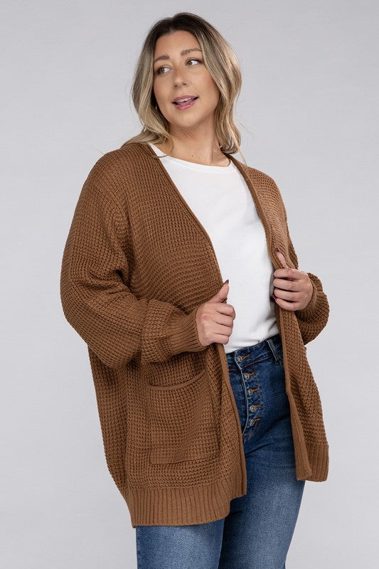 *Low Gauge Waffle Open Cardigan Sweater - Lovelier