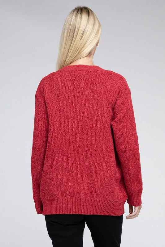 *Melange Open Front Sweater Cardigan