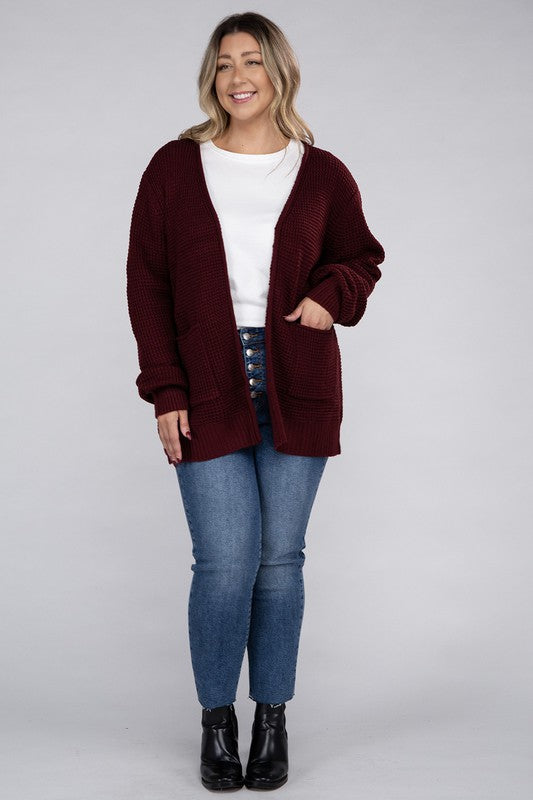 *Low Gauge Waffle Open Cardigan Sweater - Lovelier