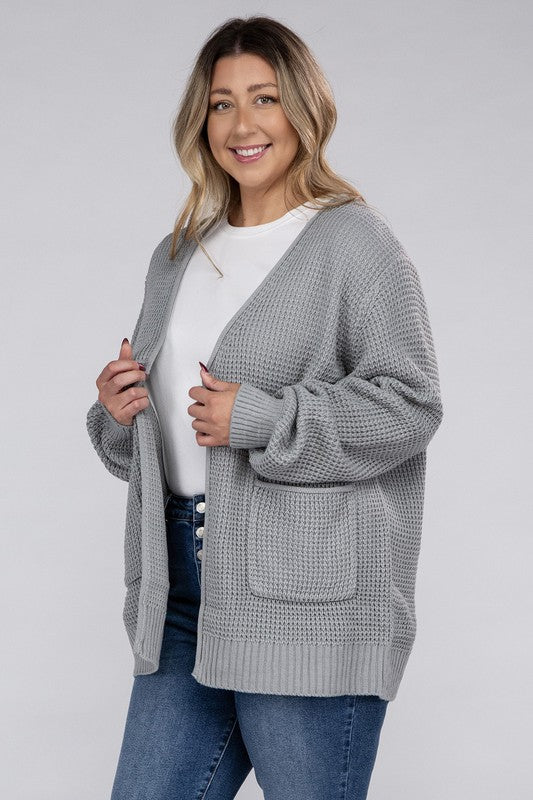 *Low Gauge Waffle Open Cardigan Sweater - Lovelier