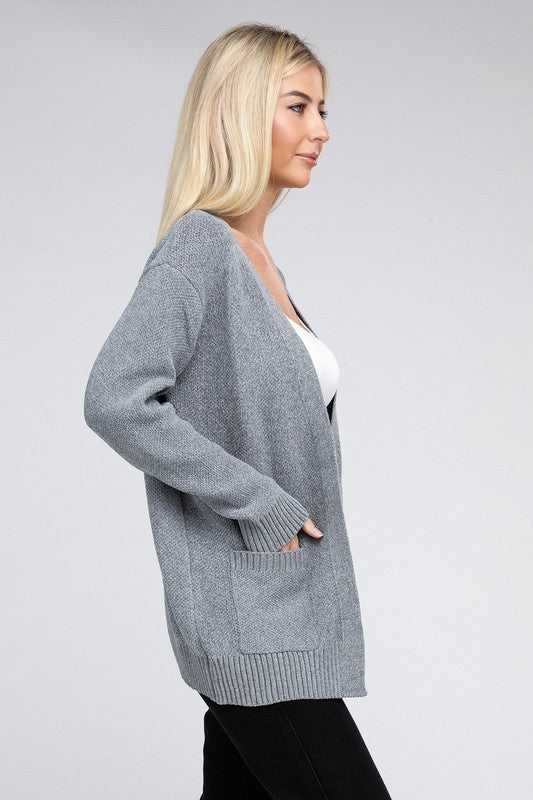 *Melange Open Front Sweater Cardigan