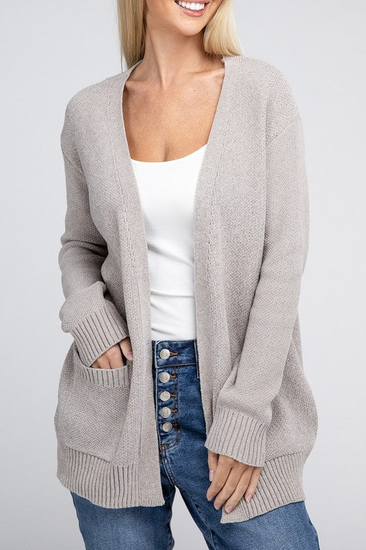 *Melange Open Front Sweater Cardigan