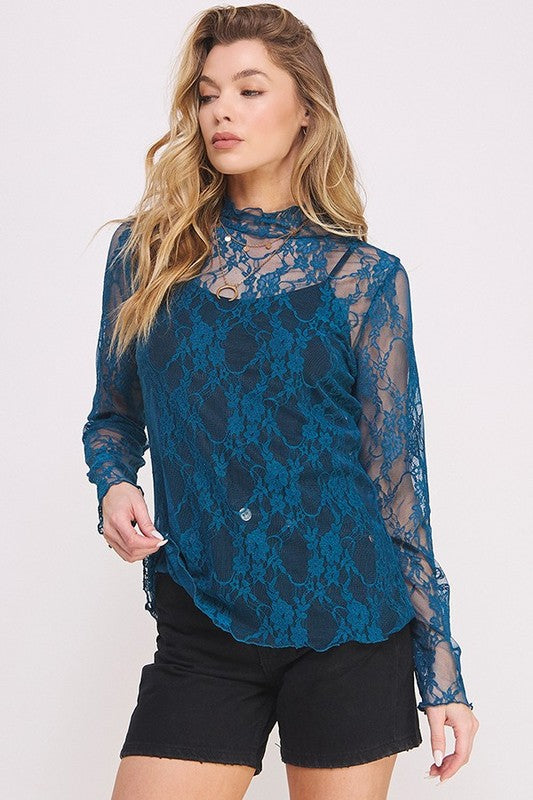 *Mesh Floral Print Top - Lovelier