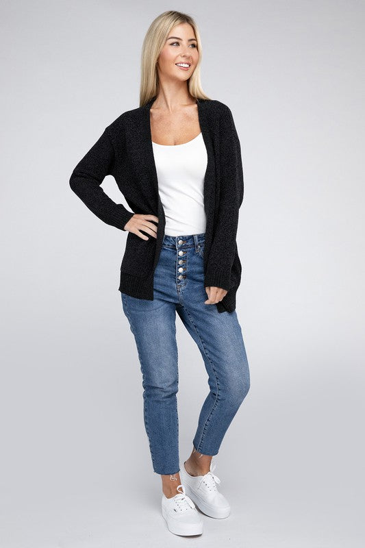 *Melange Open Front Sweater Cardigan