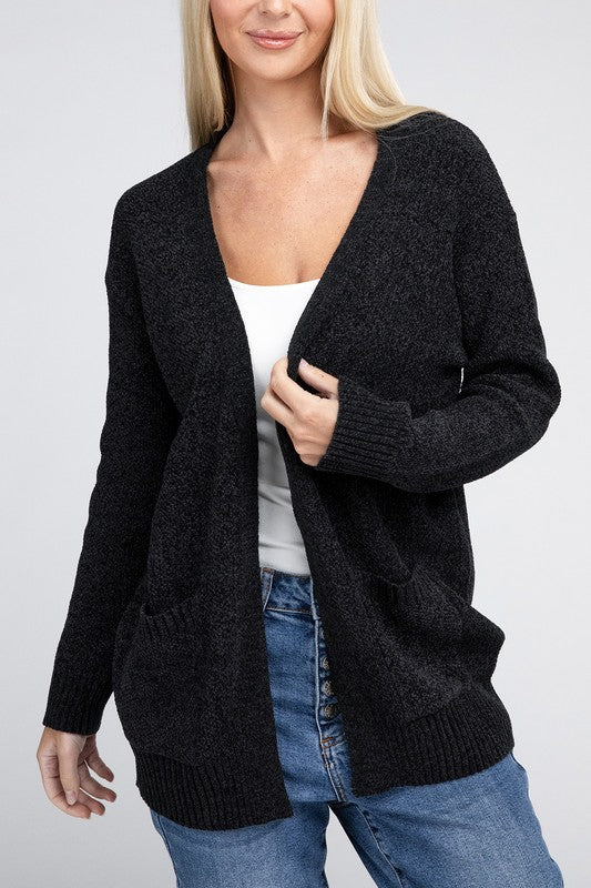 *Melange Open Front Sweater Cardigan