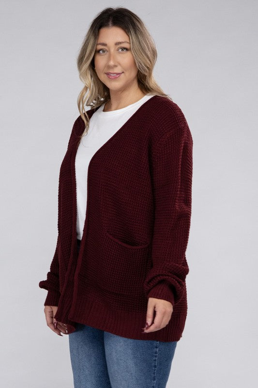 *Low Gauge Waffle Open Cardigan Sweater - Lovelier