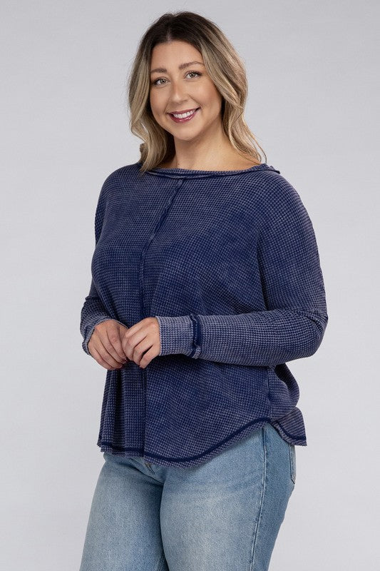 *Washed Baby Waffle Oversized Long Sleeve Top - Lovelier