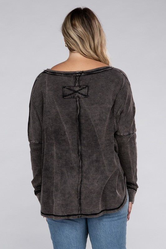 *Washed Baby Waffle Oversized Long Sleeve Top - Lovelier