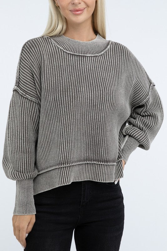 *Washed Side Slit Oversized Cropped Sweater