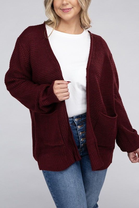 *Low Gauge Waffle Open Cardigan Sweater - Lovelier