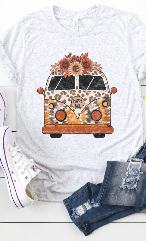 *Leopard Floral Fall VW Bus Graphic Tee