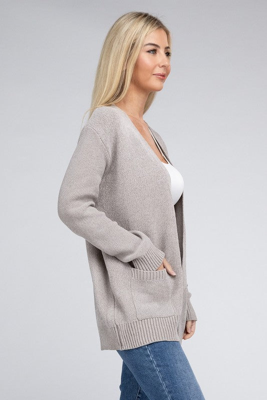 *Melange Open Front Sweater Cardigan