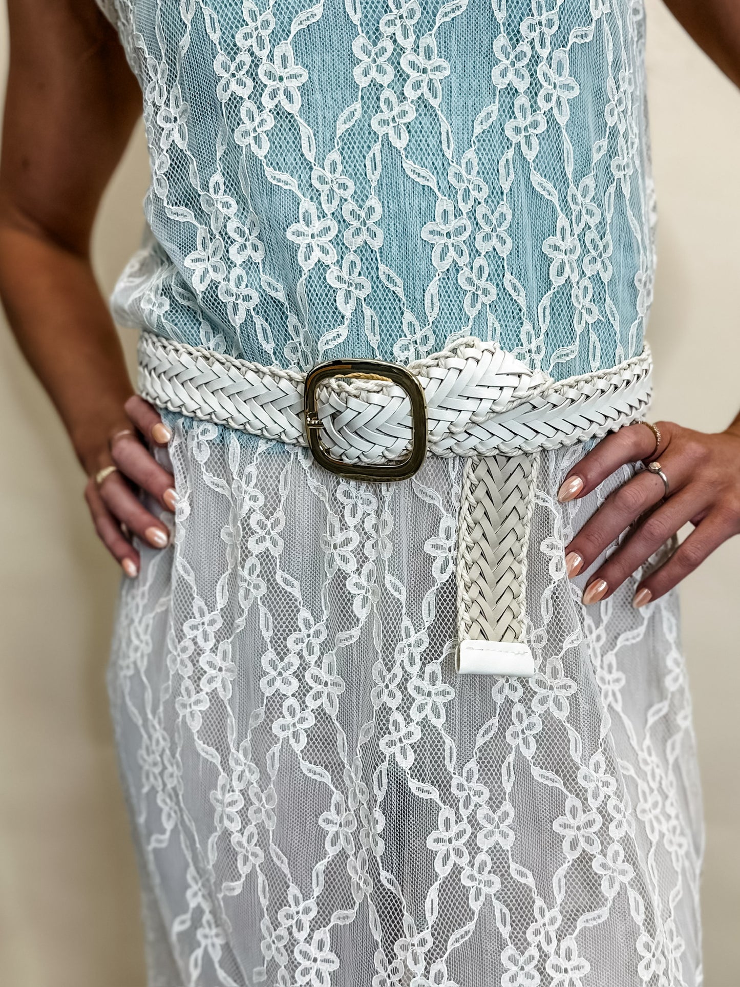 Crochet Trim Woven Leather Belt