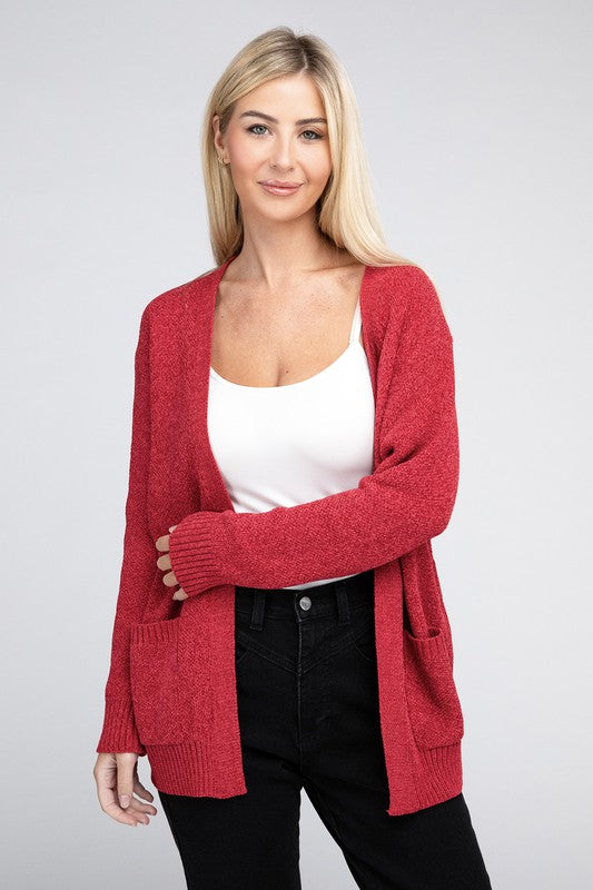 *Melange Open Front Sweater Cardigan