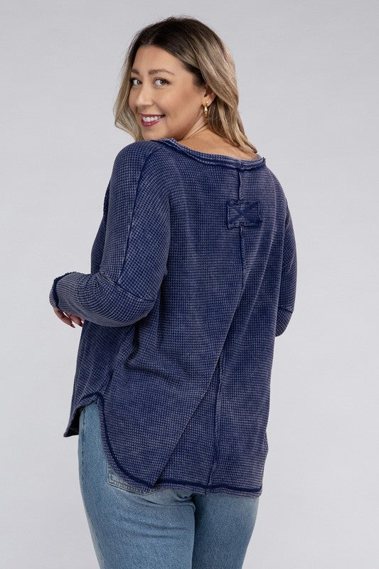 *Washed Baby Waffle Oversized Long Sleeve Top - Lovelier