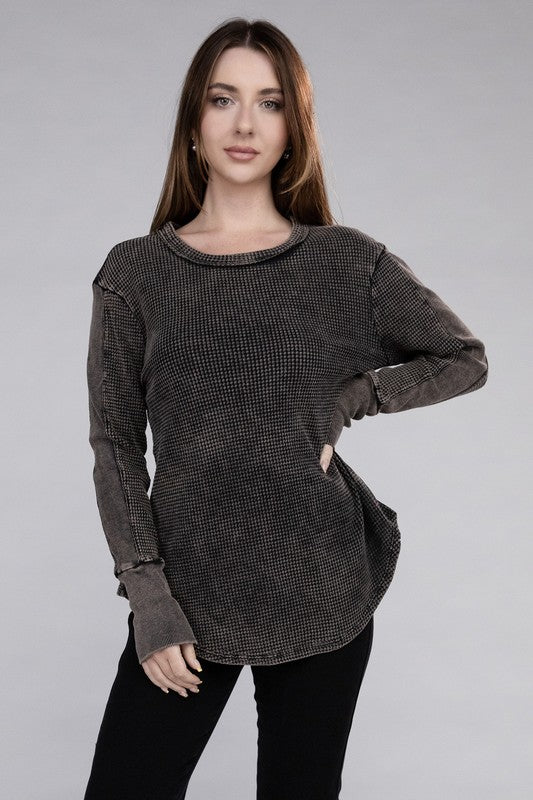 *Washed Baby Waffle Long Sleeve Top