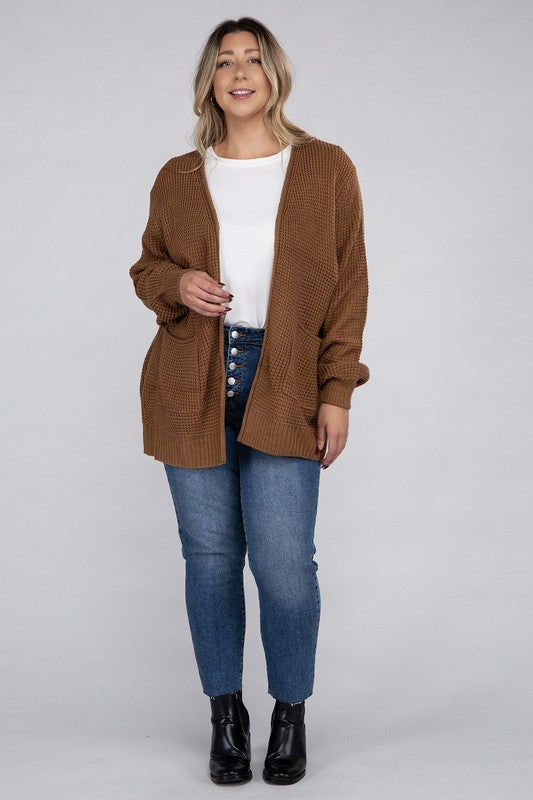 *Low Gauge Waffle Open Cardigan Sweater - Lovelier